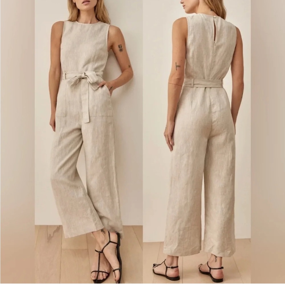 NWT Reformation Naomi 100% Linen Flax Jumpsuit in Oatmeal Natural Size 2 Beach
